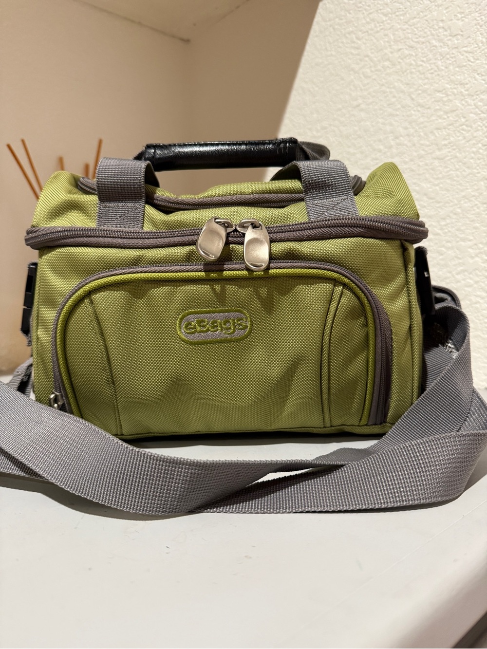 eBags Crew Cooler Jr Green/Grey Strap Lunch Bag Size 10.25in Discontinued Rare